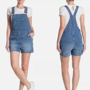 FRAME Le Garcon Cutoff Short Overalls Islet Blue Raw Hem - Gently Used - Size S